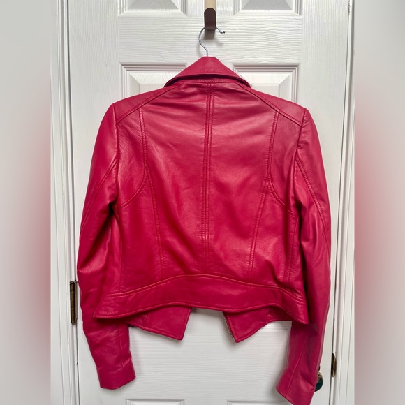 LaMarque Donna Hot Pink Iconic Leather Biker Jacket Women’s Size Small - Picture 4 of 11